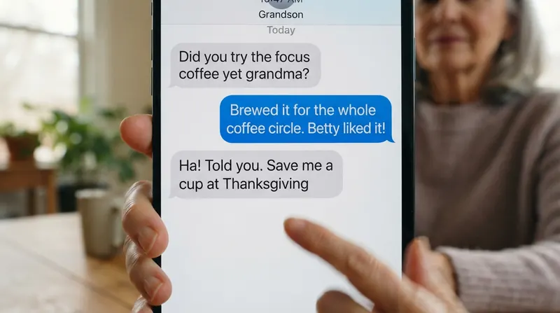 Screenshot of a text message from Kayla asking about the coffee